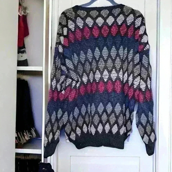 Vintage 80s 90s Mondo Linen blend diamond patterned sweater - Picture 2 of 6